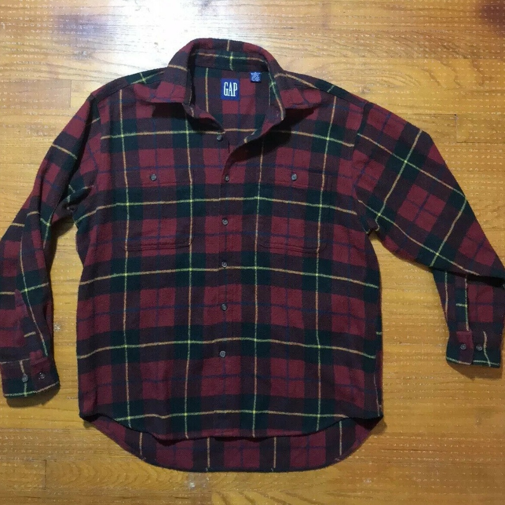 Gap Men's Sz Medium RedMulti Color Plaid Button Up